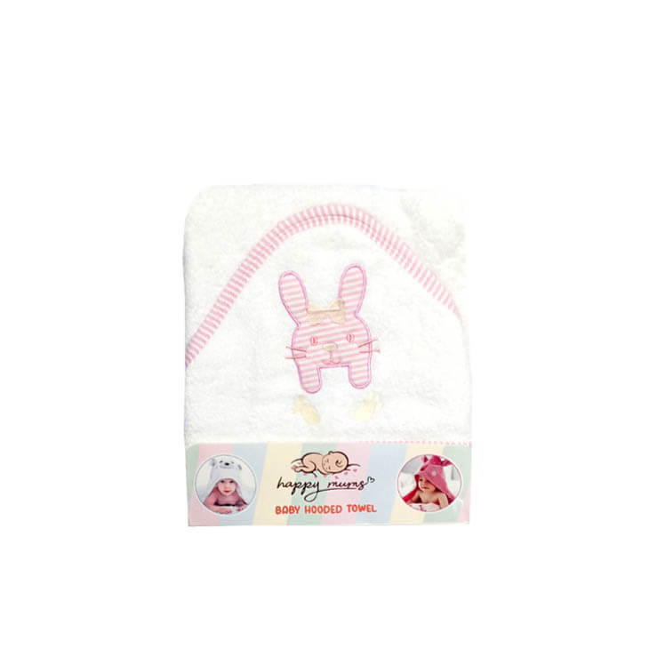 Pink Catto Baby Girl Hooded Bath Towel - White
