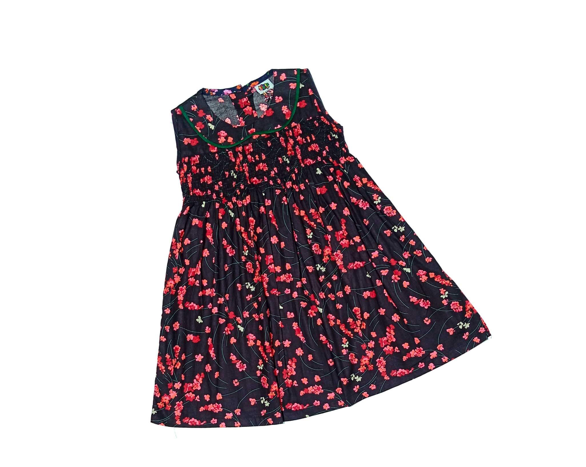 Pink Florals Baby Coller Cotton Maxi Frock -Black