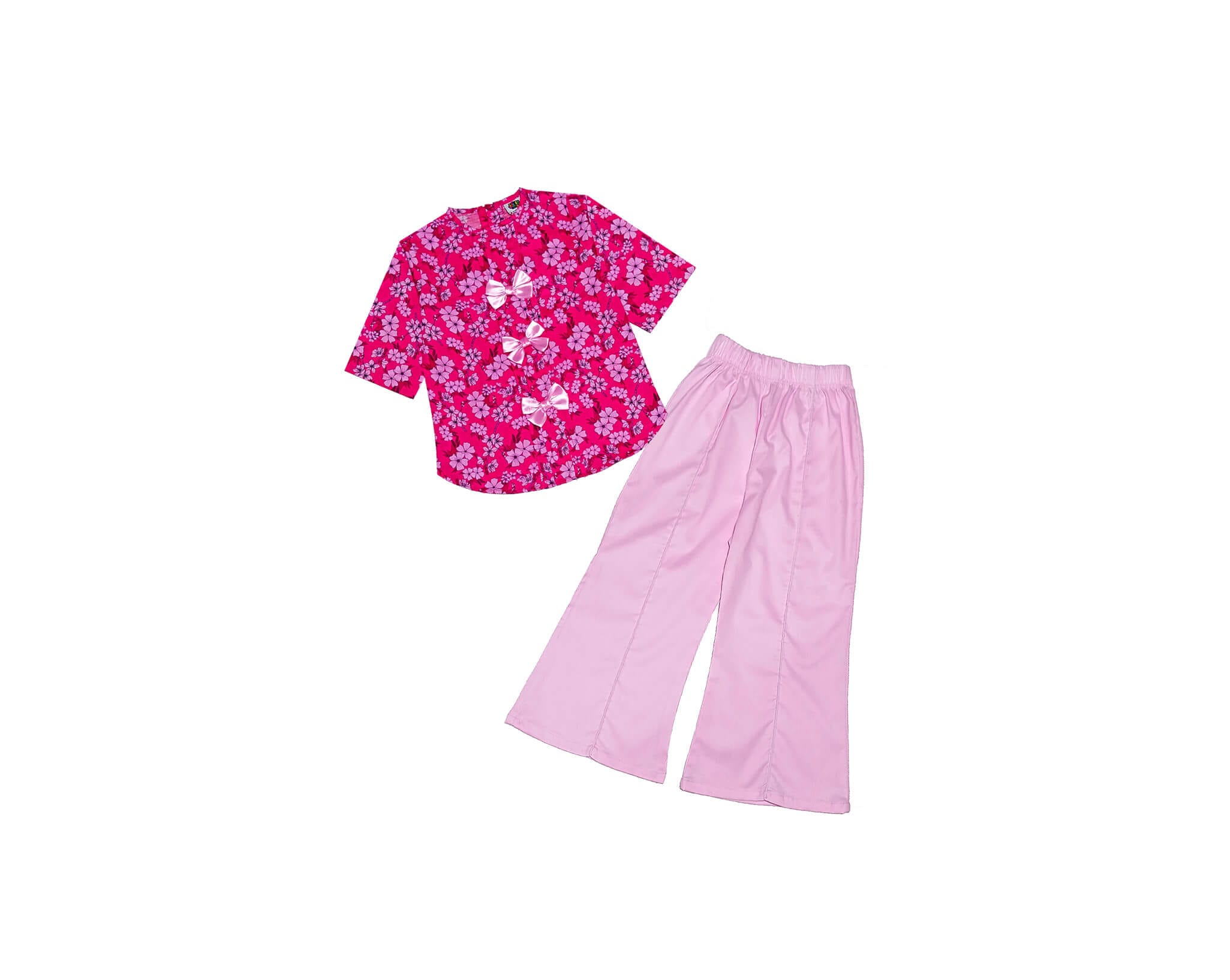 Pink Flowers  Pleatts Top With Flapper Trouser – Shocking Pink &amp; Baby Pink