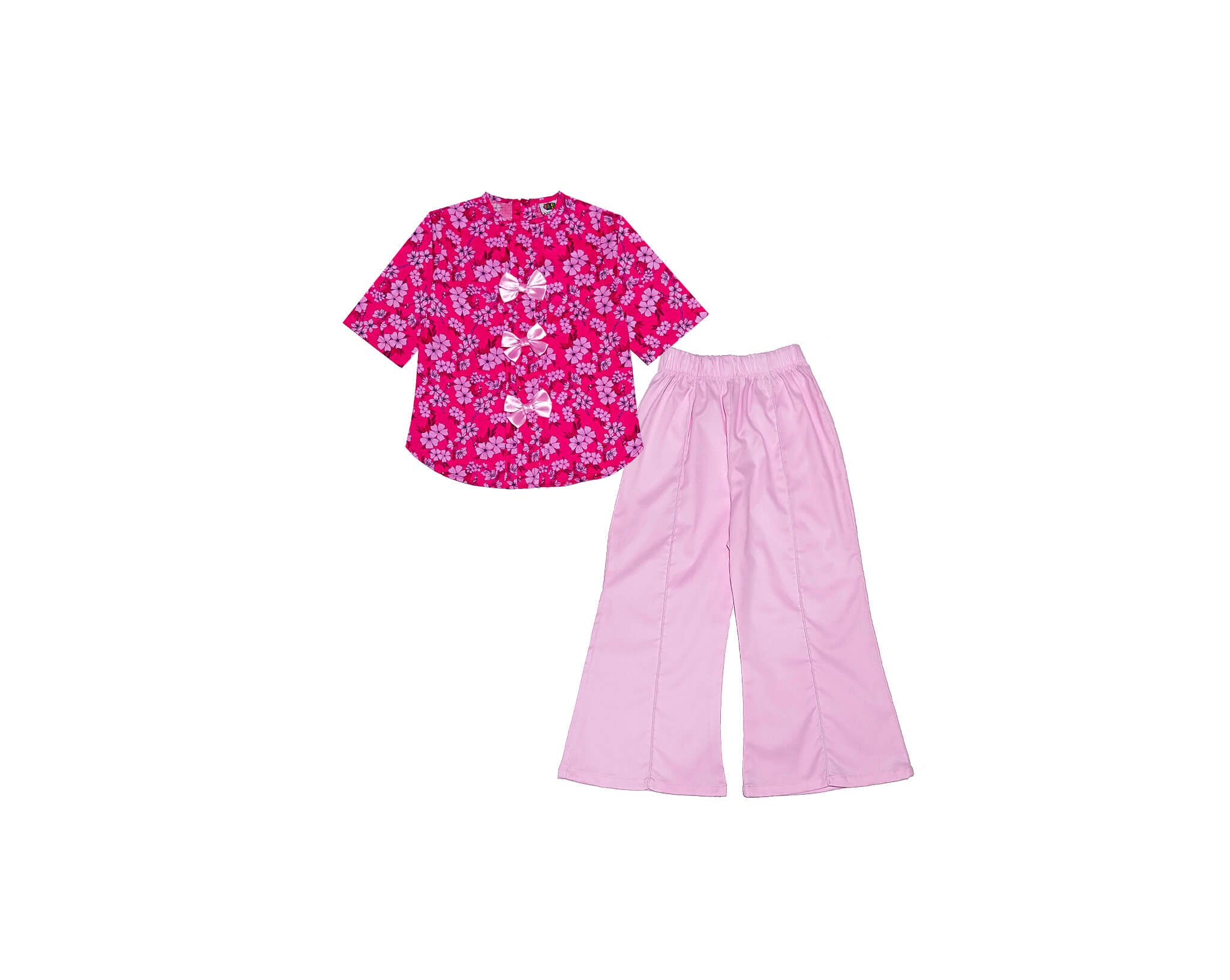 Pink Flowers  Pleatts Top With Flapper Trouser – Shocking Pink &amp; Baby Pink