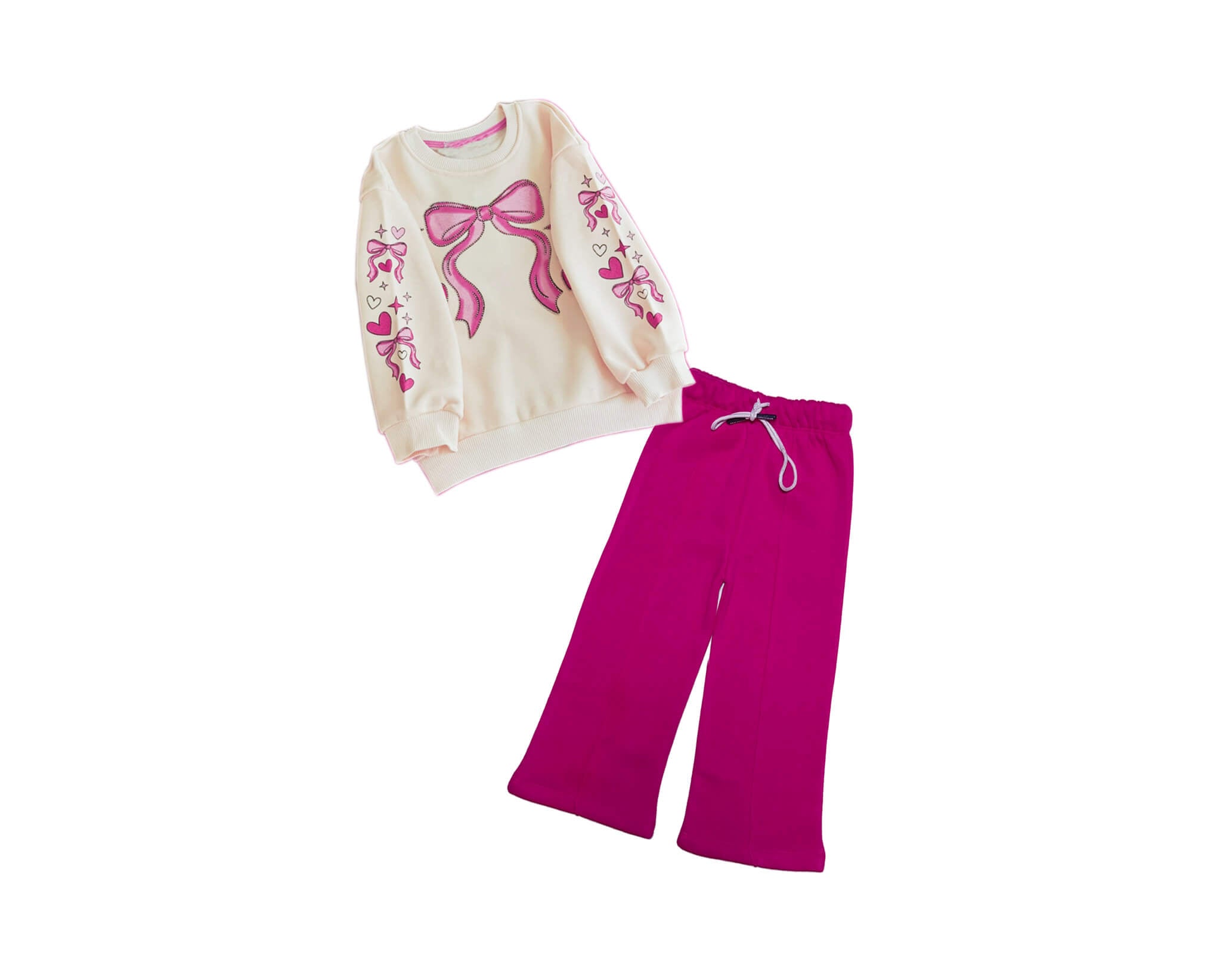 Pink Lovely Bow  Bow Fleece Sweat with Flare Trouser  - Skin &amp; Shocking Pink