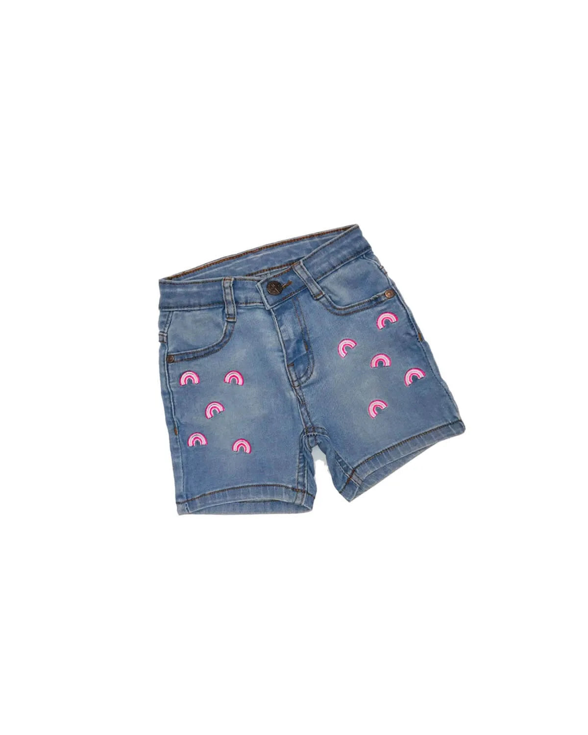 Pink Rainbow Denim Short - Sky Blue
