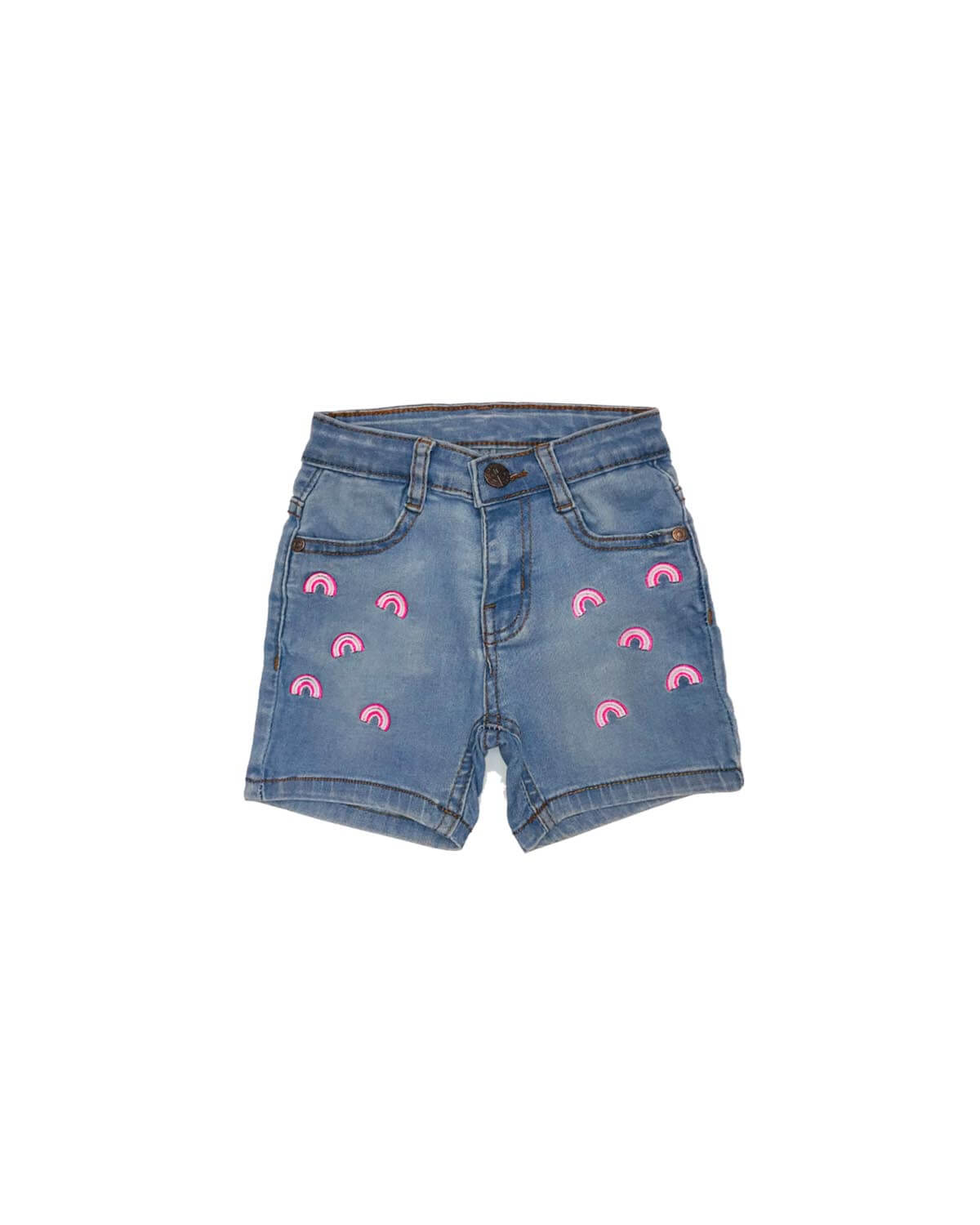Pink Rainbow Denim Short - Sky Blue