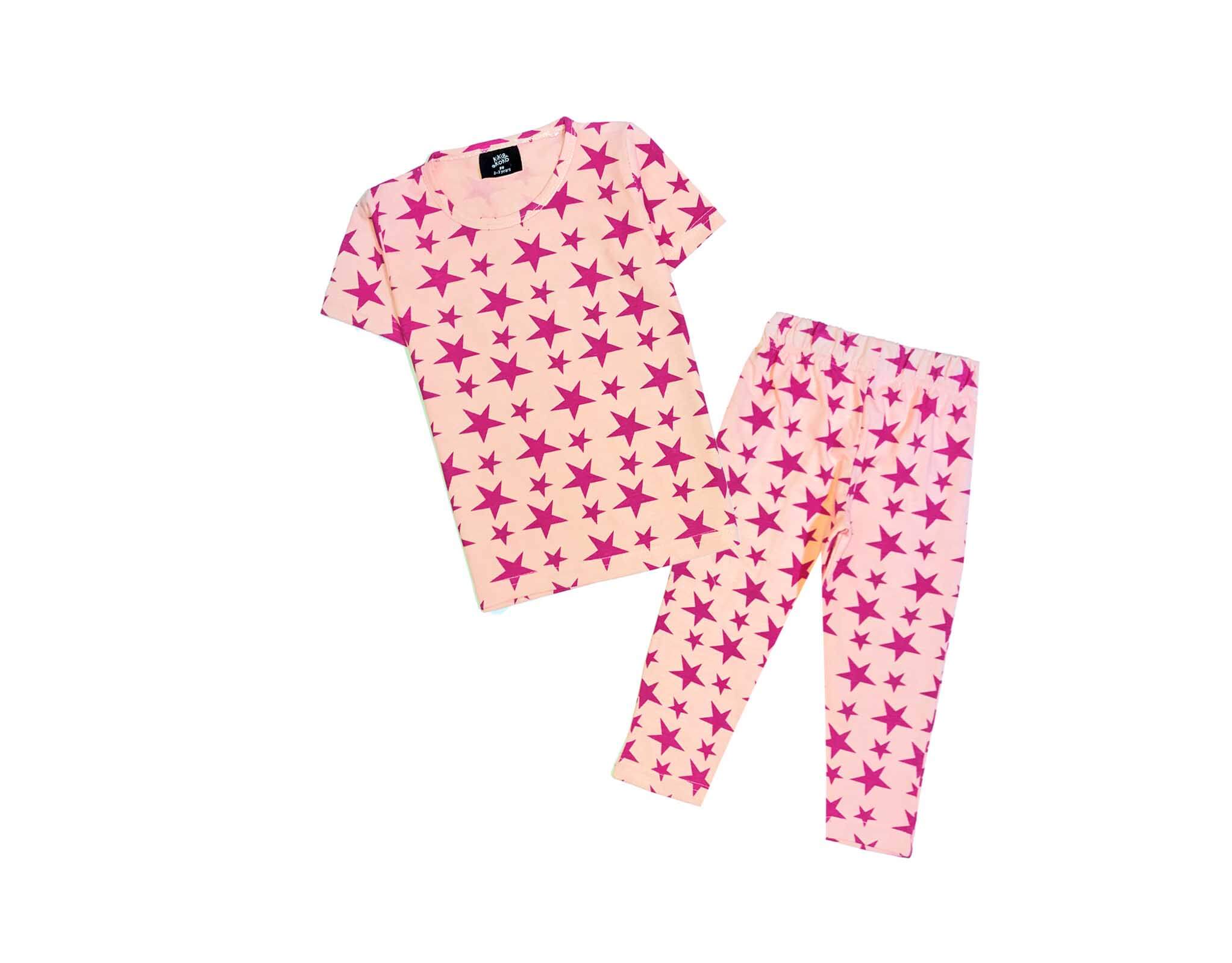 Pink Star Printed Tee & Trouser - Peach