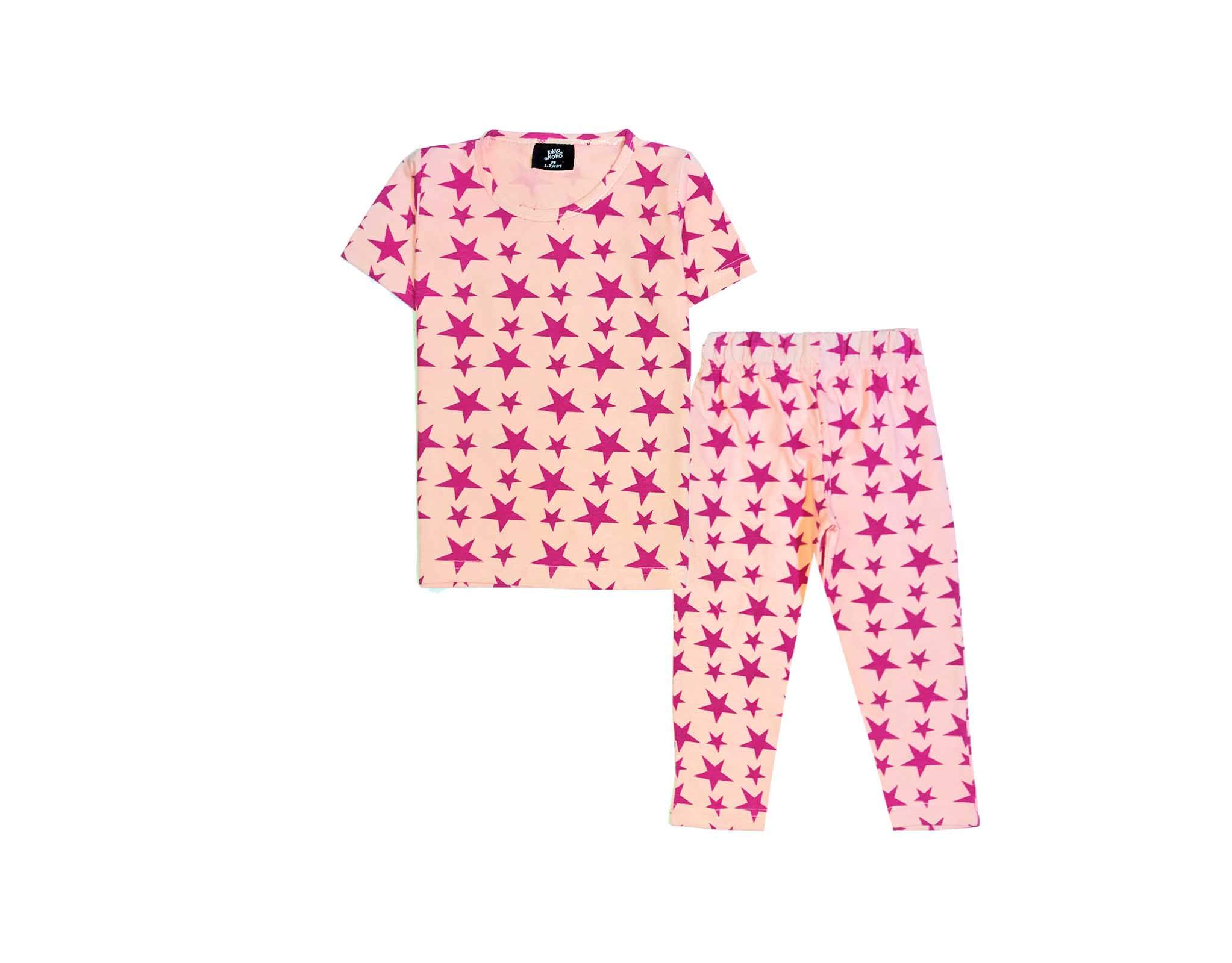 Pink Star Printed Tee & Trouser - Peach