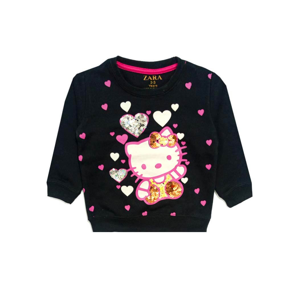 Pink Hearts Sequence SweatShirt - Black