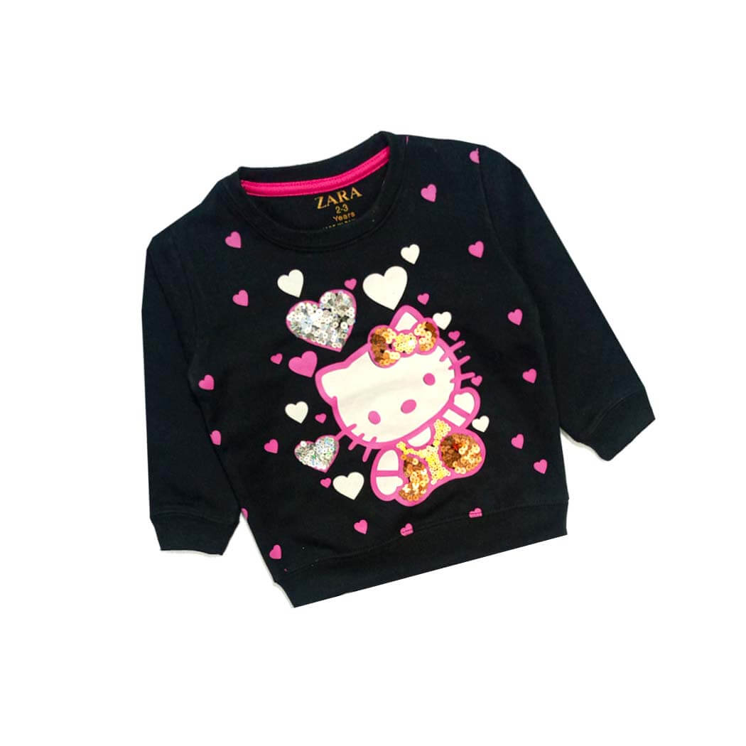 Pink Hearts Sequence SweatShirt - Black