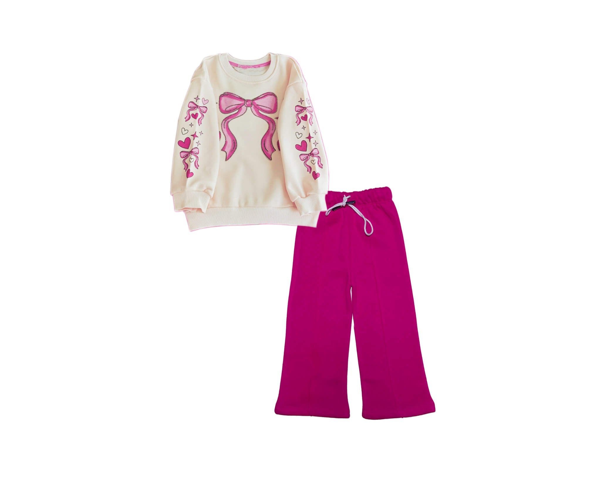 Pink Lovely Bow  Bow Fleece Sweat with Flare Trouser  - Skin & Shocking Pink