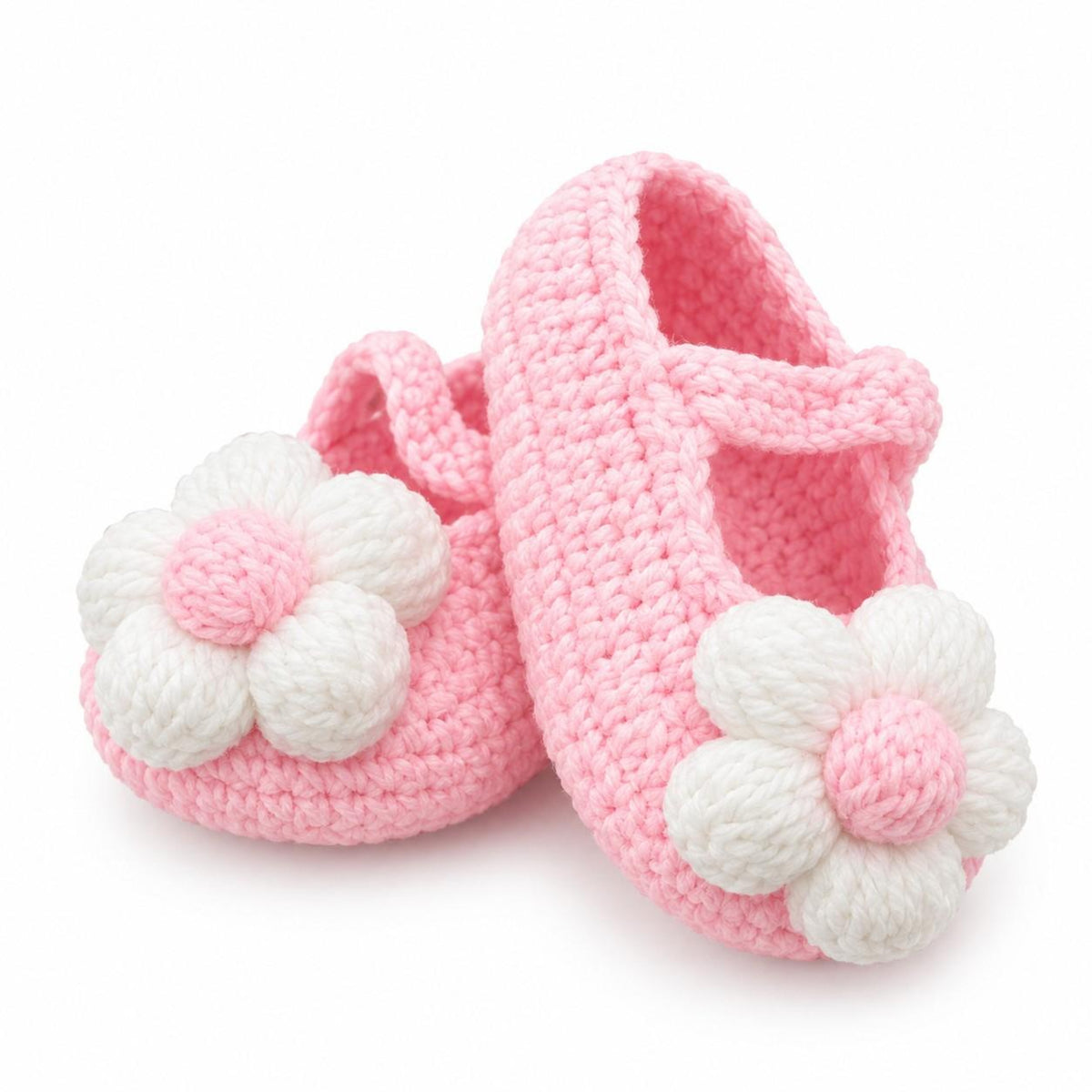 Pink & White Sun Flower Cute Baby Shoes Wool - Pink