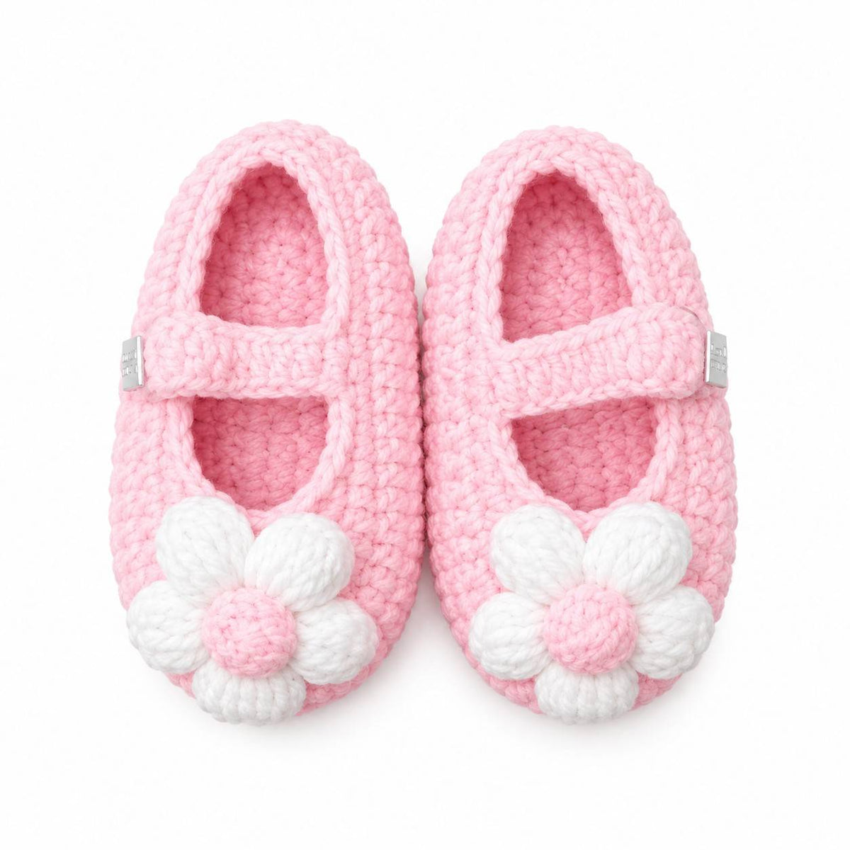 Pink & White Sun Flower Cute Baby Shoes Wool - Pink