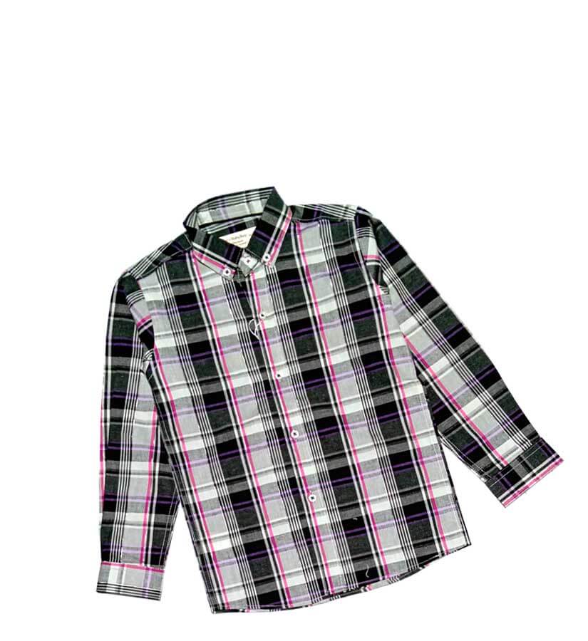 Plaid Check Long Sleeve Casual Shirt-Grey-1