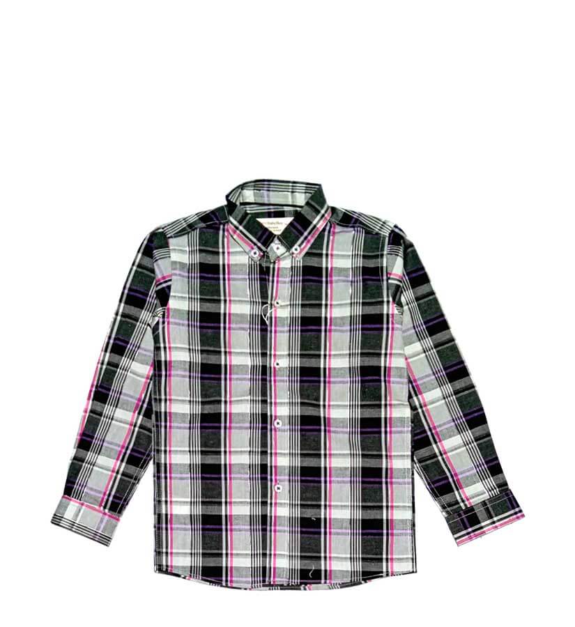 Plaid Check Long Sleeve Casual Shirt-Grey