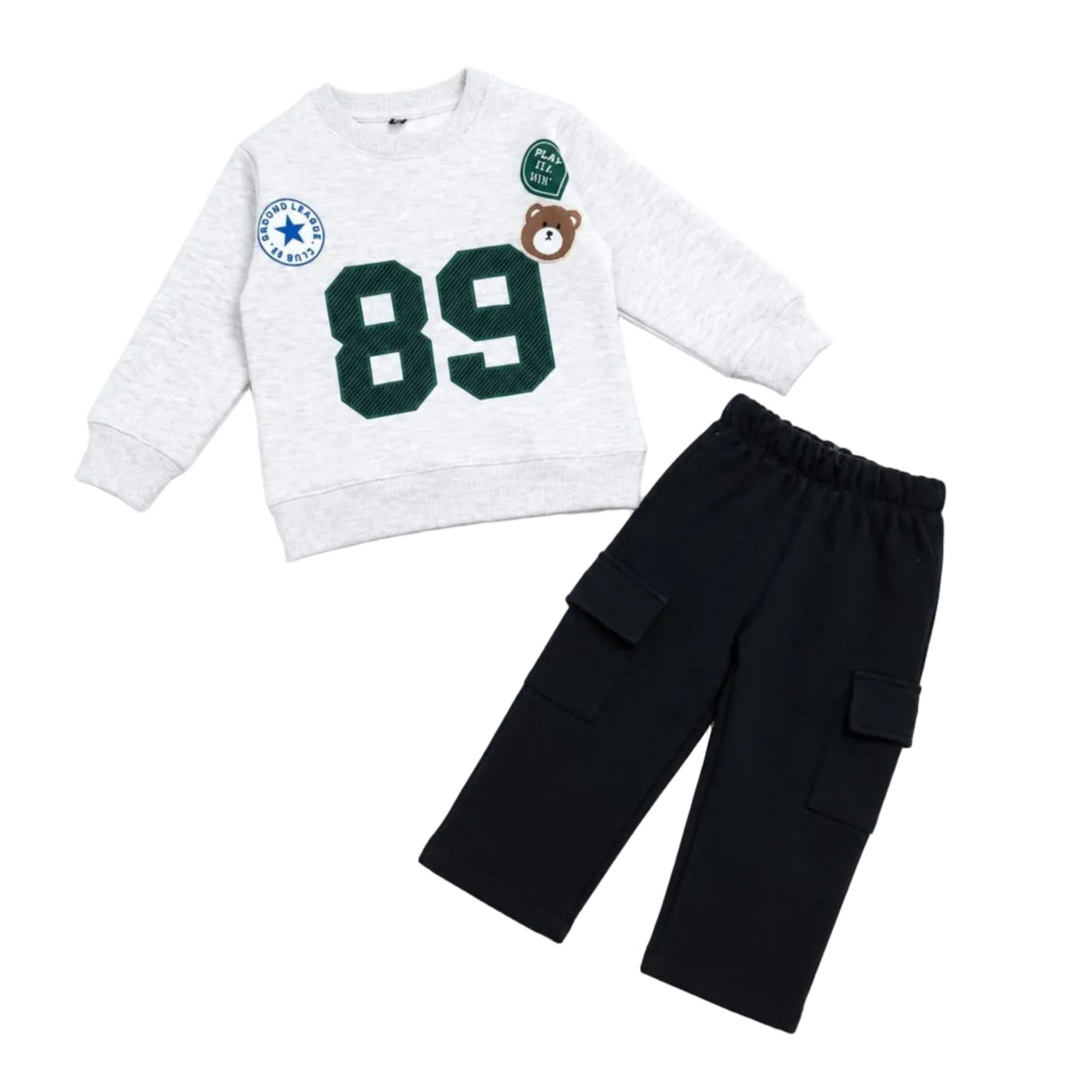Play All Day Logo Bear 89 Fleece Tracksuit - Gary & Black