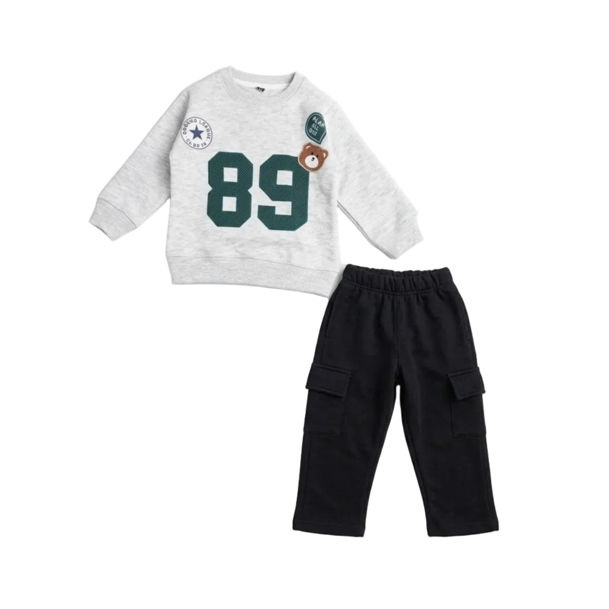 Play All Day Logo Bear 89 Fleece Tracksuit - Gary & Black