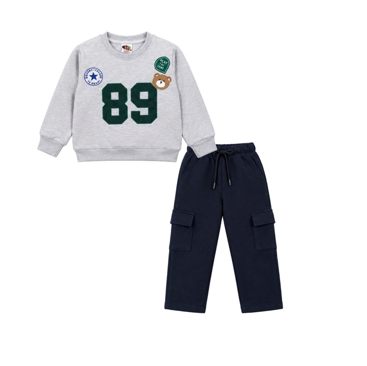 Play All Day Logo Bear 89 Fleece Tracksuit - Gary & Black