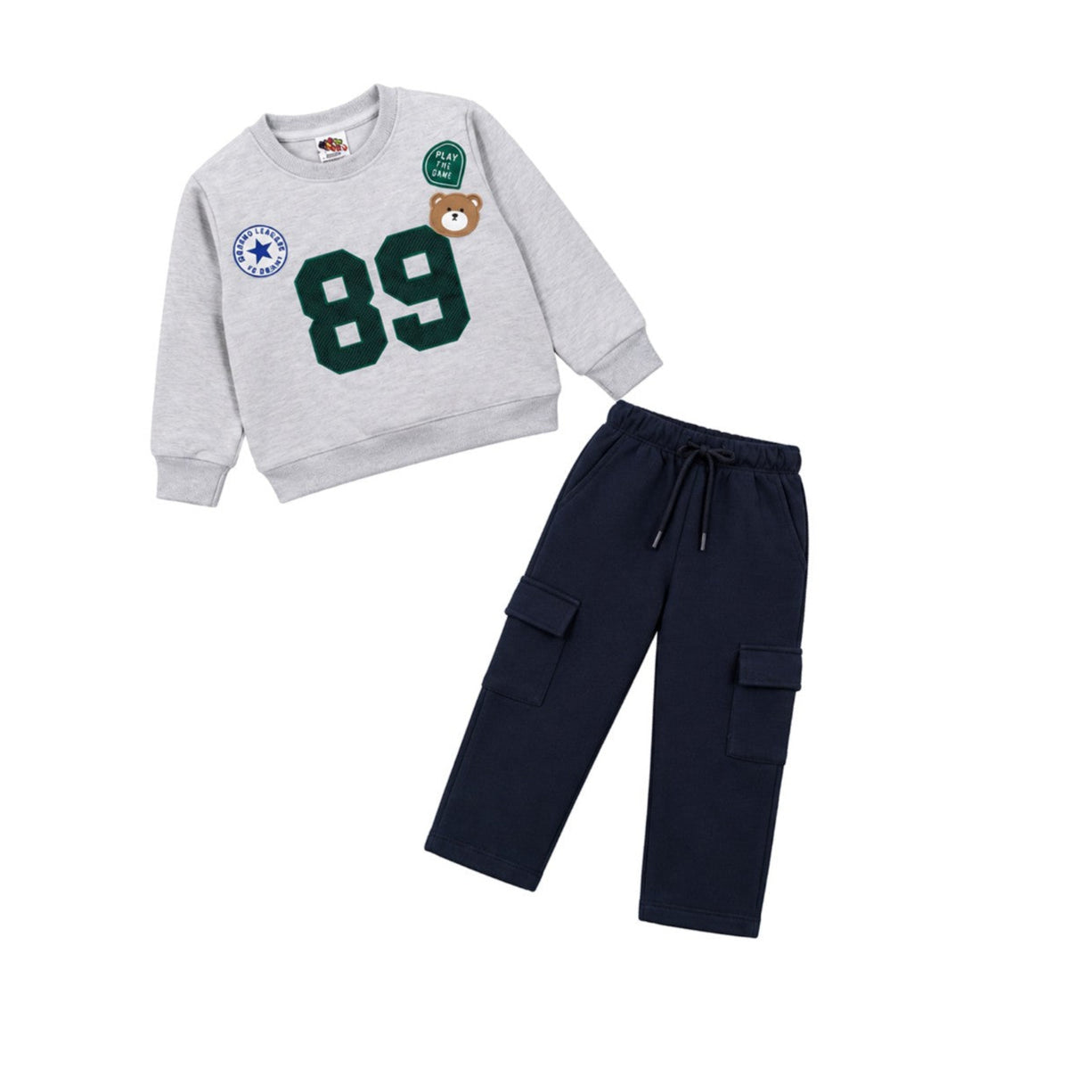Play All Day Logo Bear 89 Fleece Tracksuit - Gary & Black