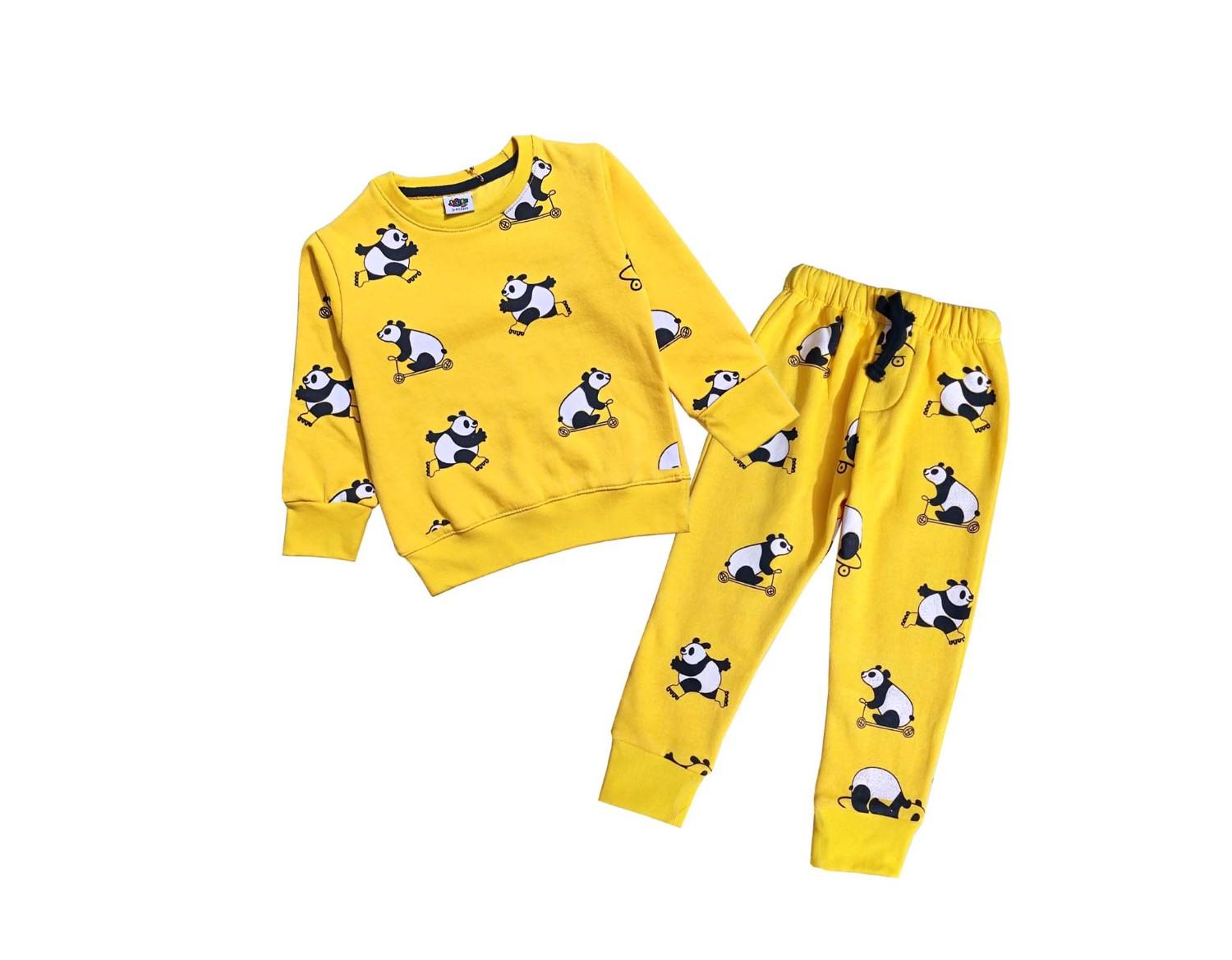 Playing Panda Fleece Tracksuit - Yellow-1