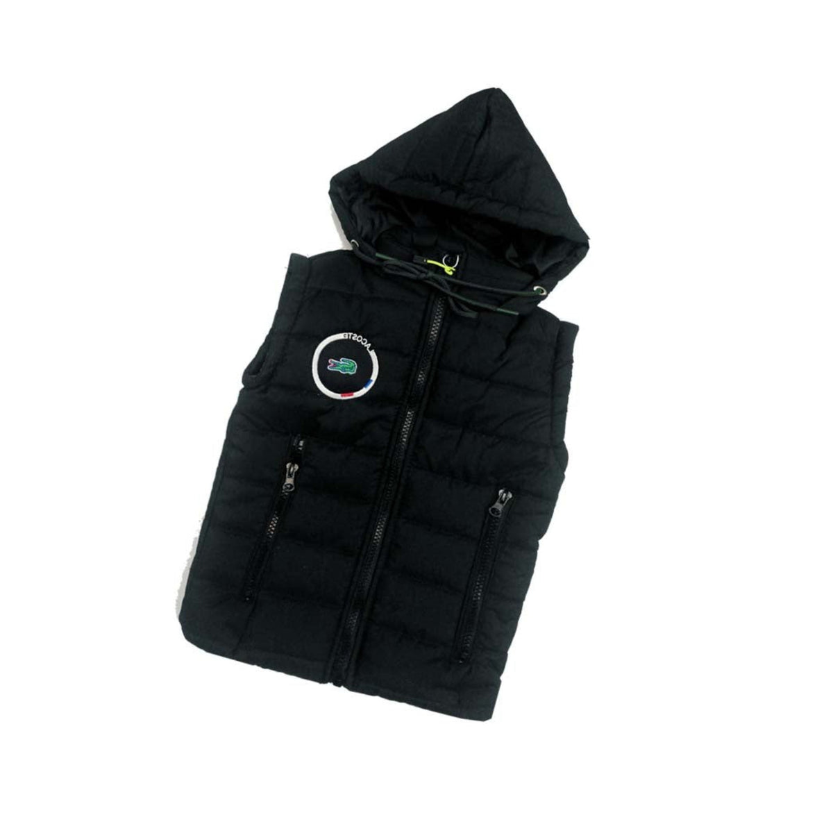 Pocket Zipp Style Crocodile Print Sleeveless Puffer Jacket - Black