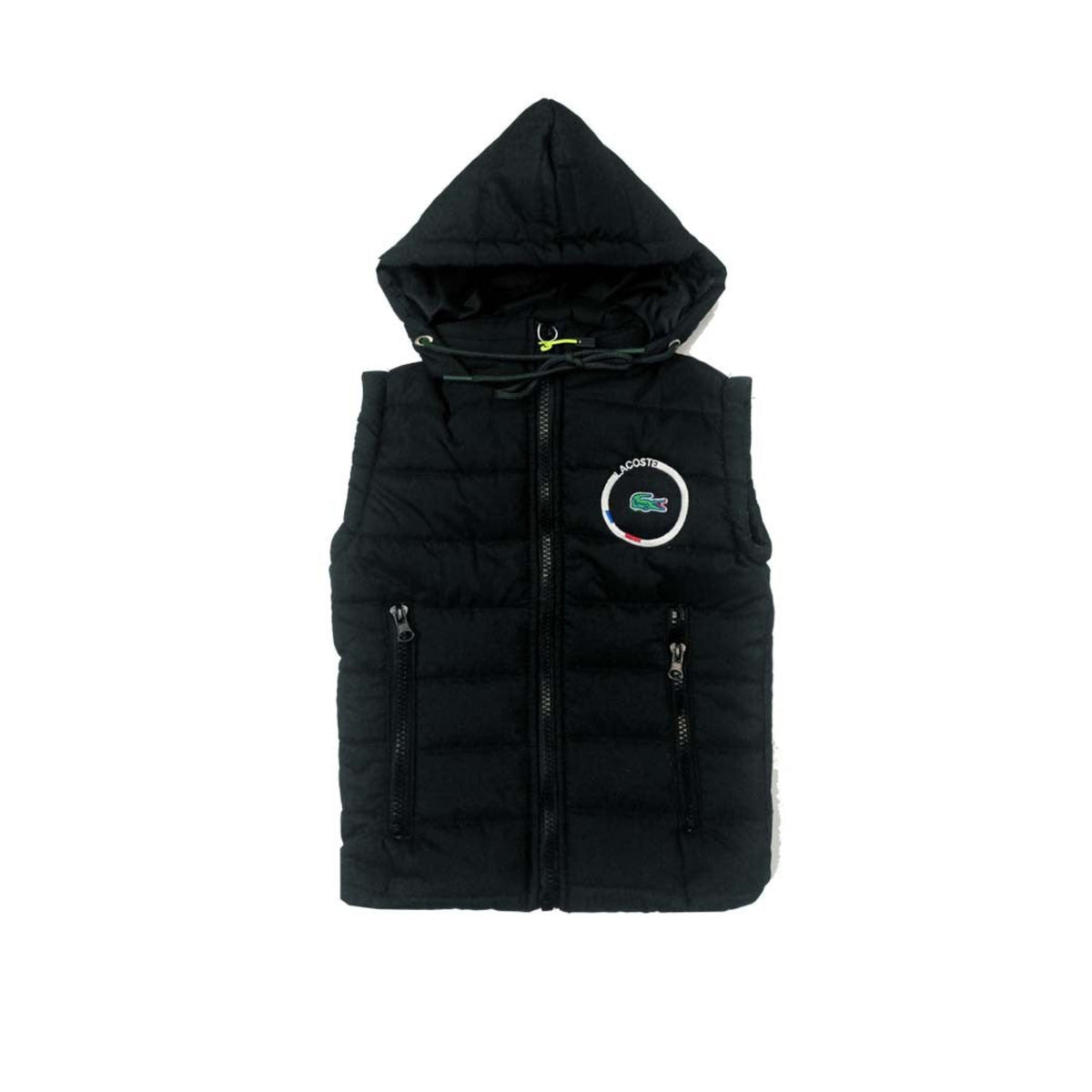 Pocket Zipp Style Crocodile Print Sleeveless Puffer Jacket - Black