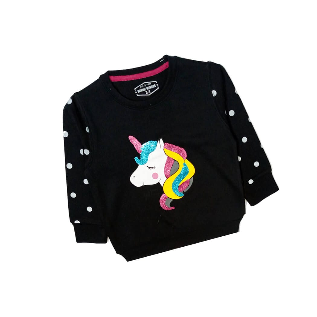 Polka Dots Sequence Unicorn Sweatshirt - Black