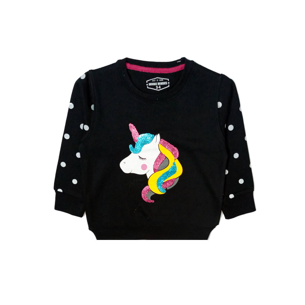 Polka Dots Sequence Unicorn Sweatshirt - Black