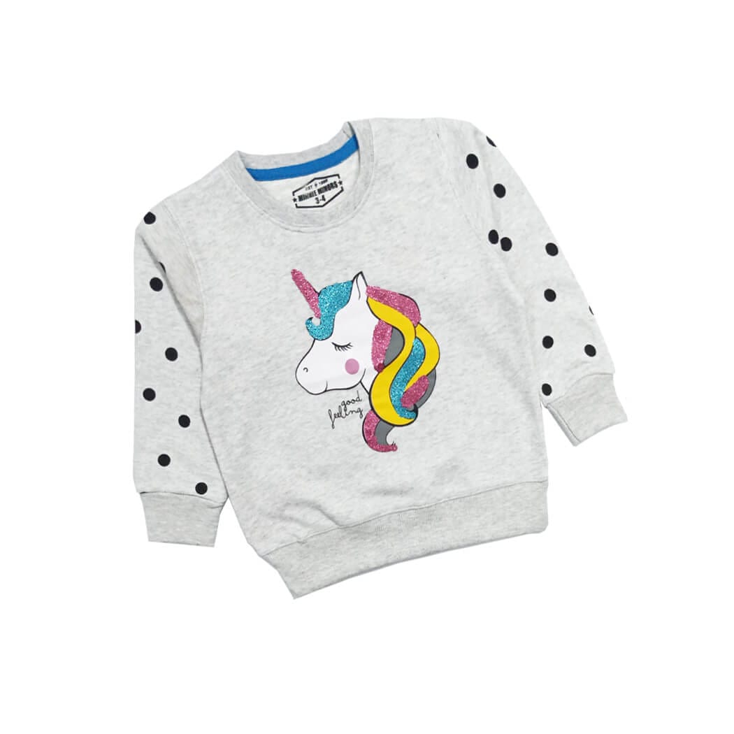 Polka Dots Sequence Unicorn Sweatshirt – Silver Gray