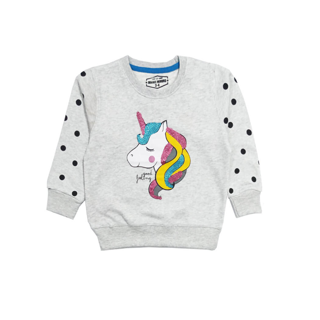 Polka Dots Sequence Unicorn Sweatshirt – Silver Gray