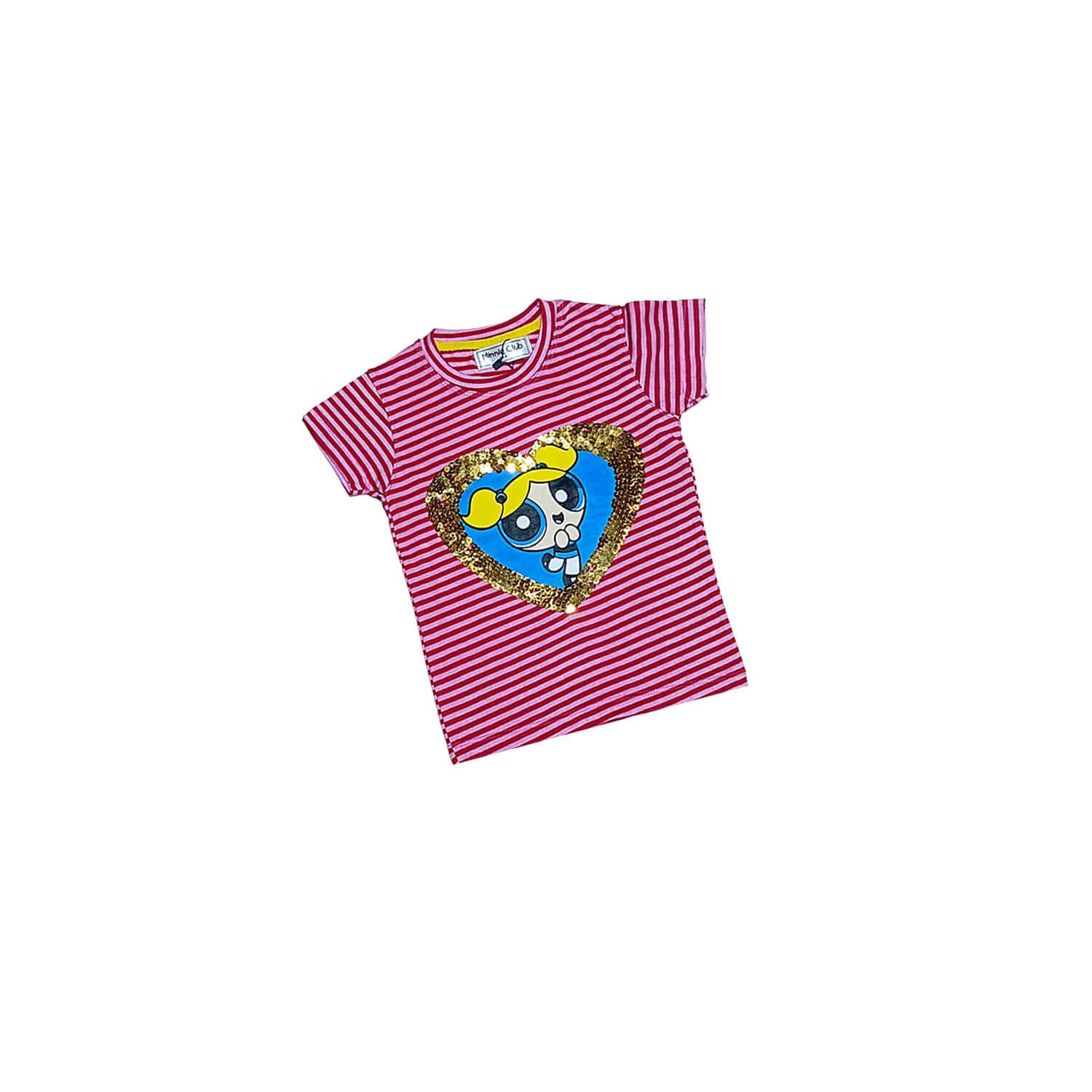 Power Puff Sequin Heart Stripper Tee Shirt Pink -Red