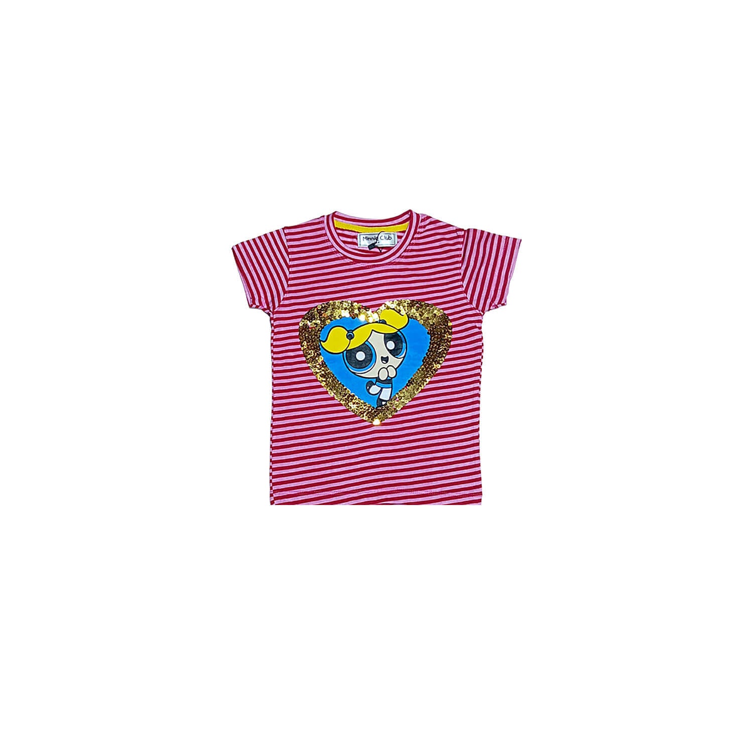Power Puff Sequin Heart Stripper Tee Shirt Pink -Red