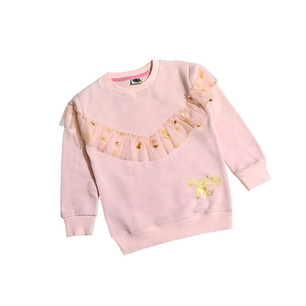 Preaty Me Net Fril Fleece Sweatshirt - Peach