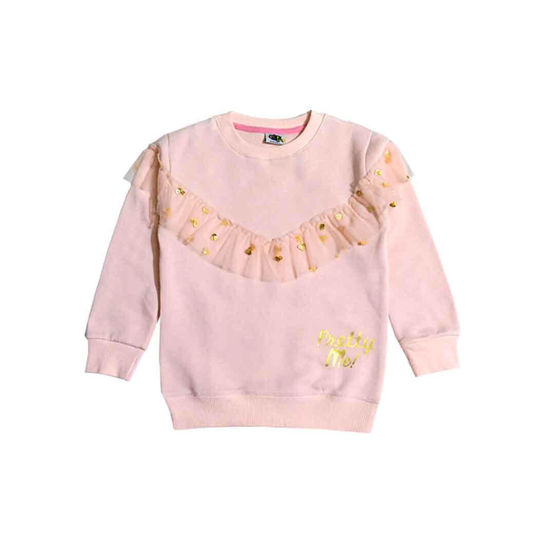 Preaty Me Net Fril Fleece Sweatshirt - Peach