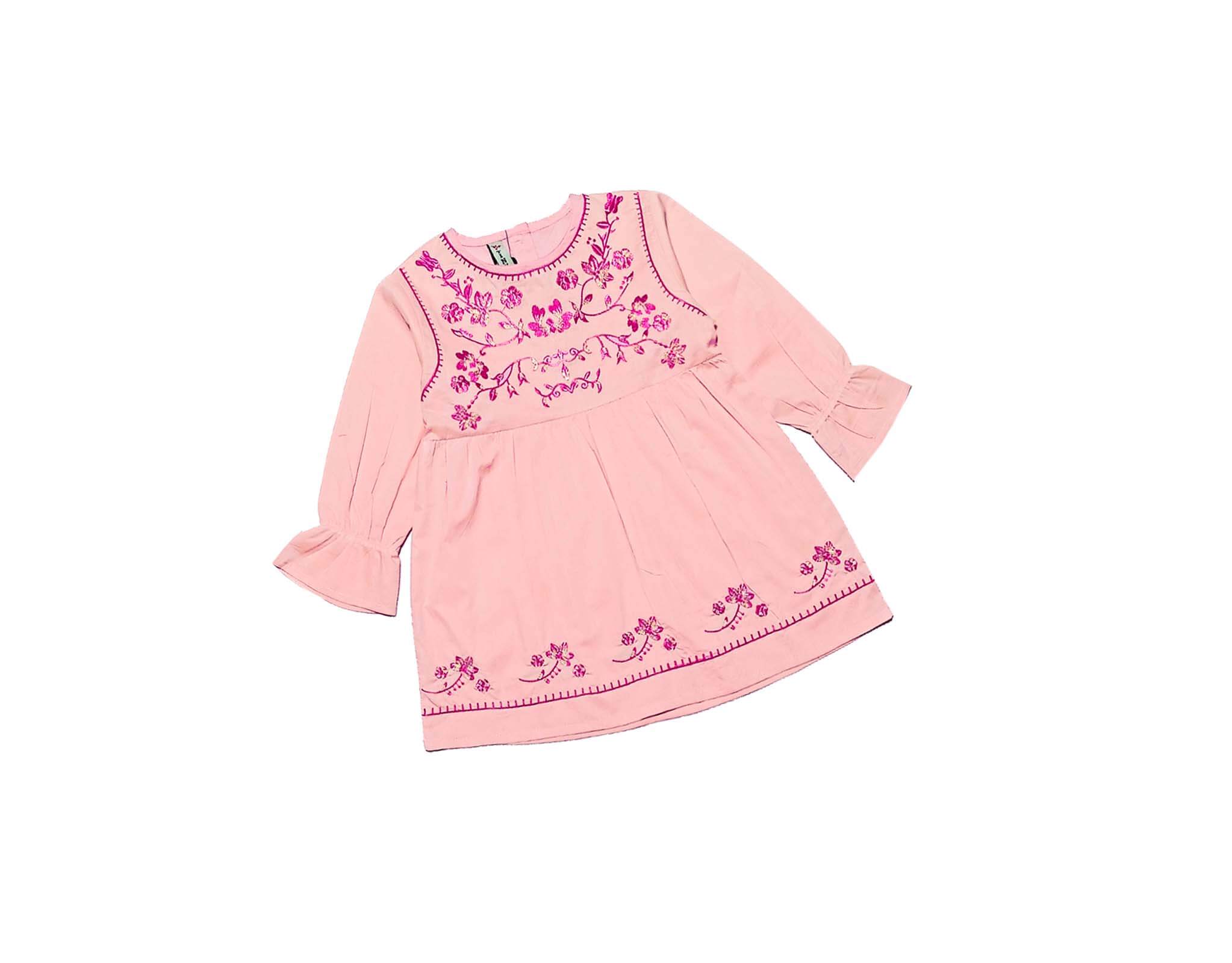 Preety Pink Florals Short Cotton Frock - Peach