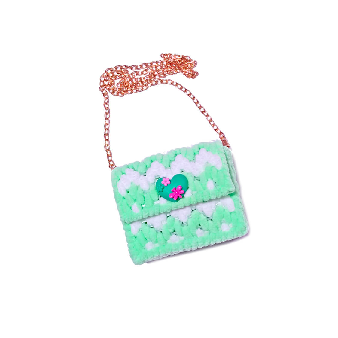 Premium Hand Made Green Heart brooch Velvet Yarn Hand Bag -multi color