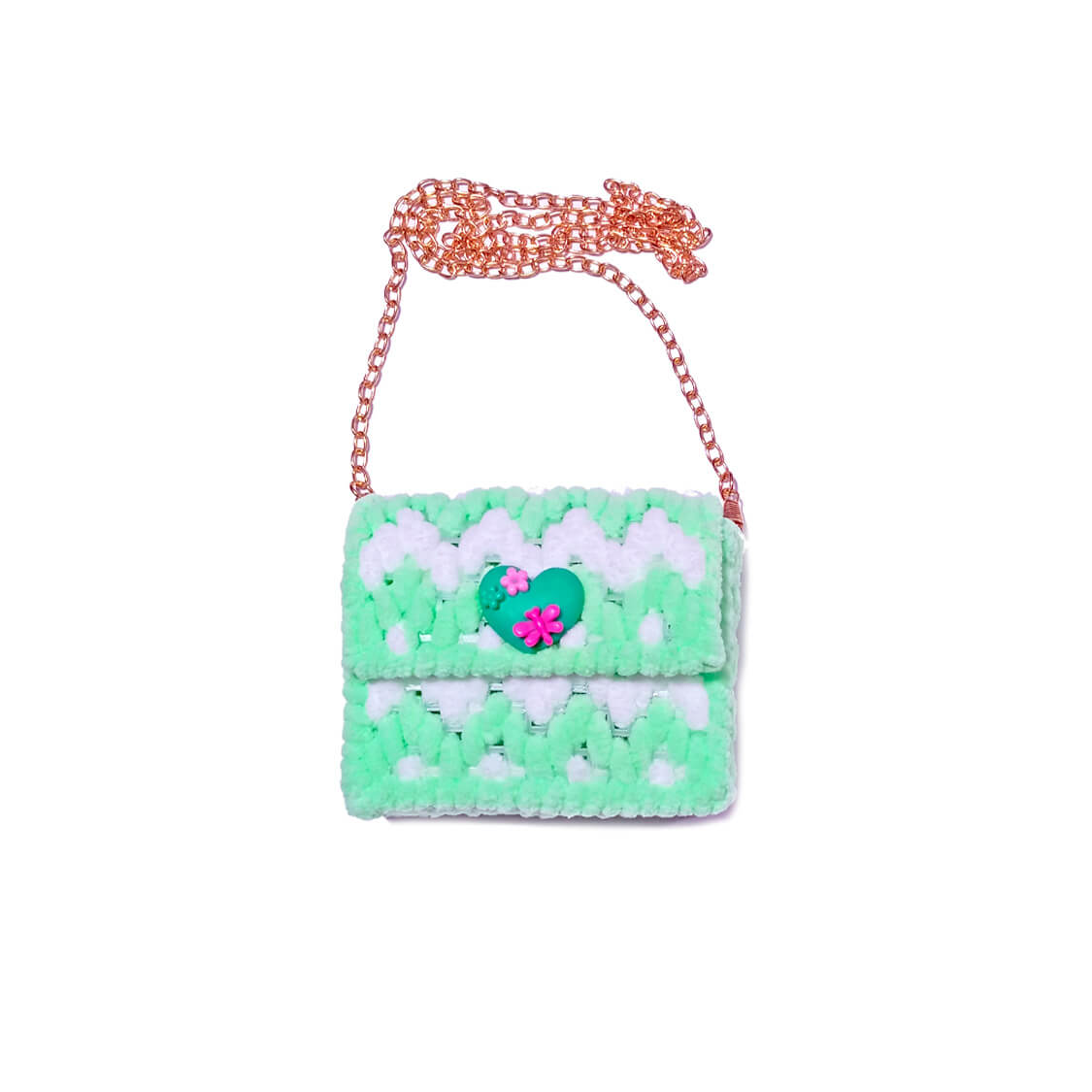 Premium Hand Made Green Heart brooch Velvet Yarn Hand Bag -multi color