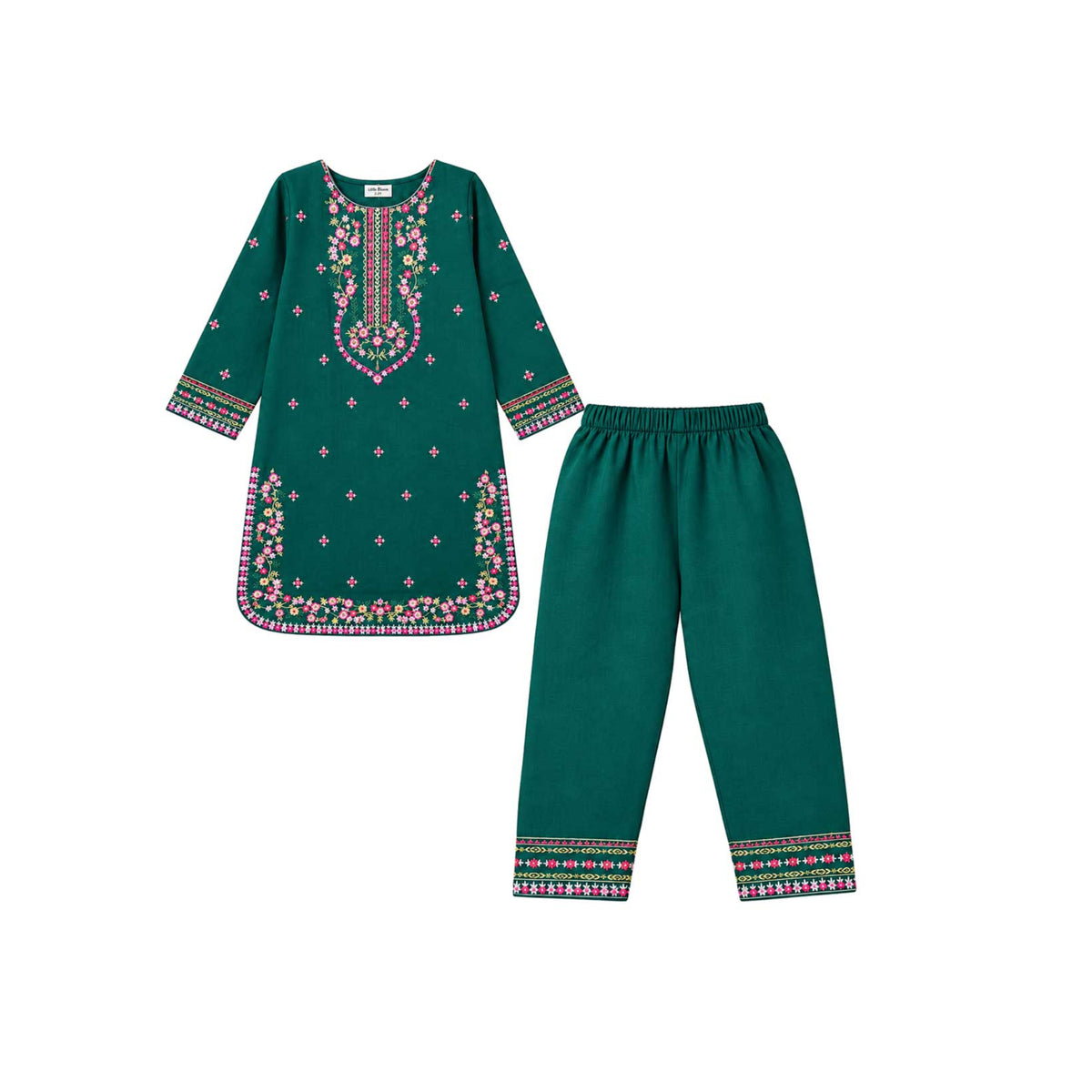 Premium Elegance Floral Khaddar 2-Piece Set - Dark Green