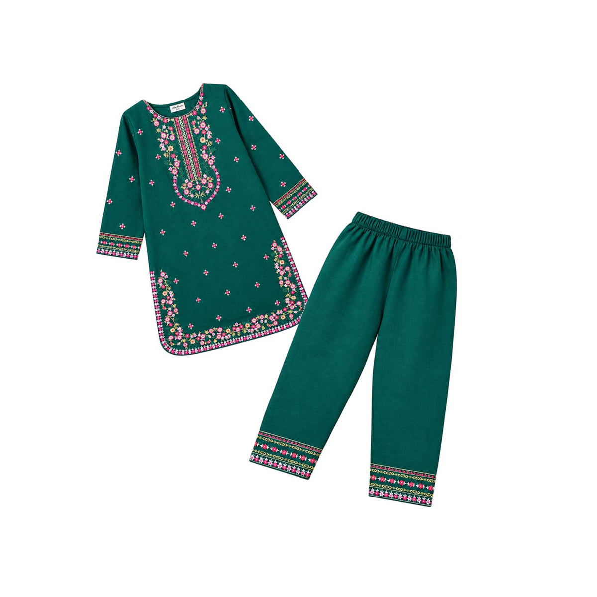 Premium Elegance Floral Khaddar 2-Piece Set - Dark Green