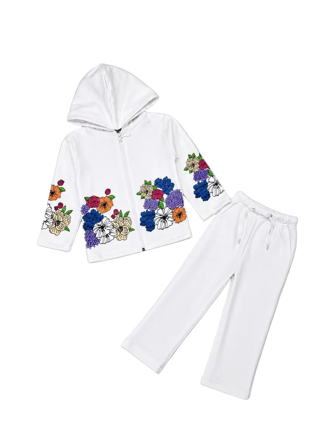Premium Flowers Sleeve Printed Fleece Tracksuit - White-1