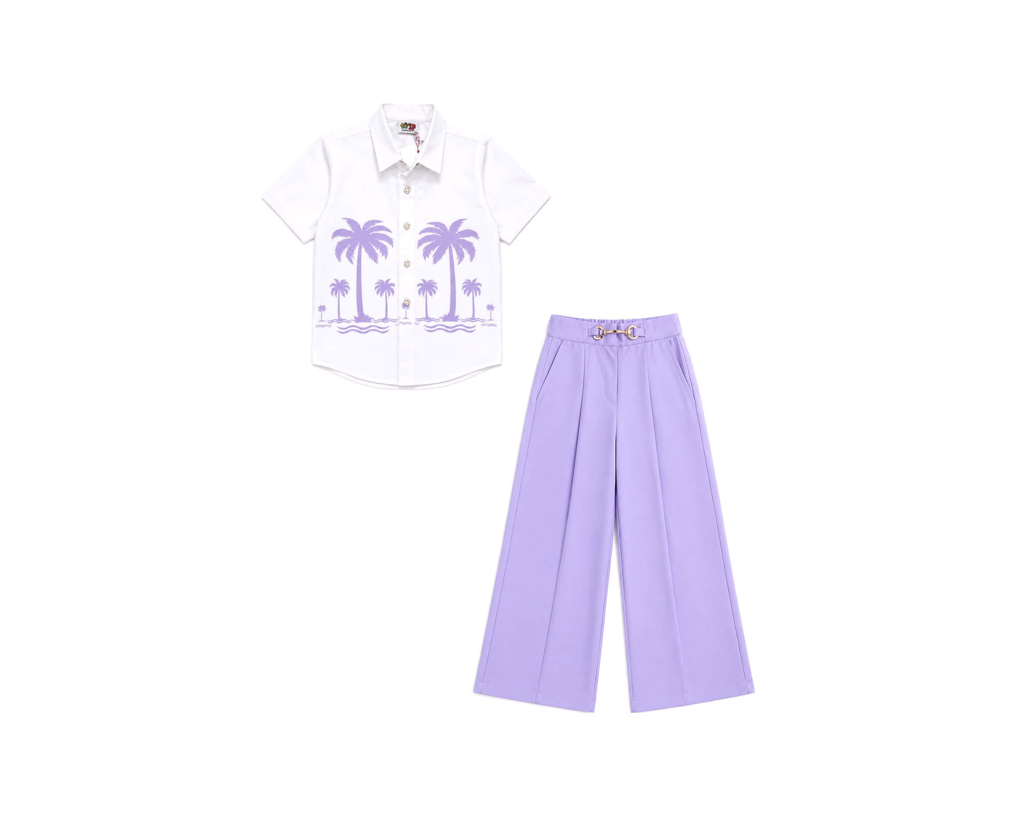 Premium Look Casual Cotton Shirt With Wide Leg Pant - White & Purple