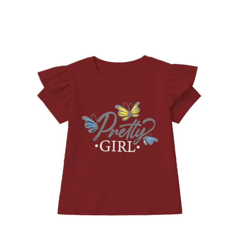 PrettyGirlButterflyFrillTShirt-Maroon