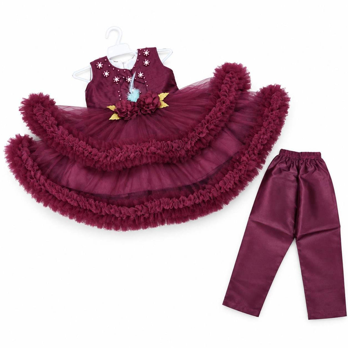 Princess Fairy Frock Front Flower Motive Maroon