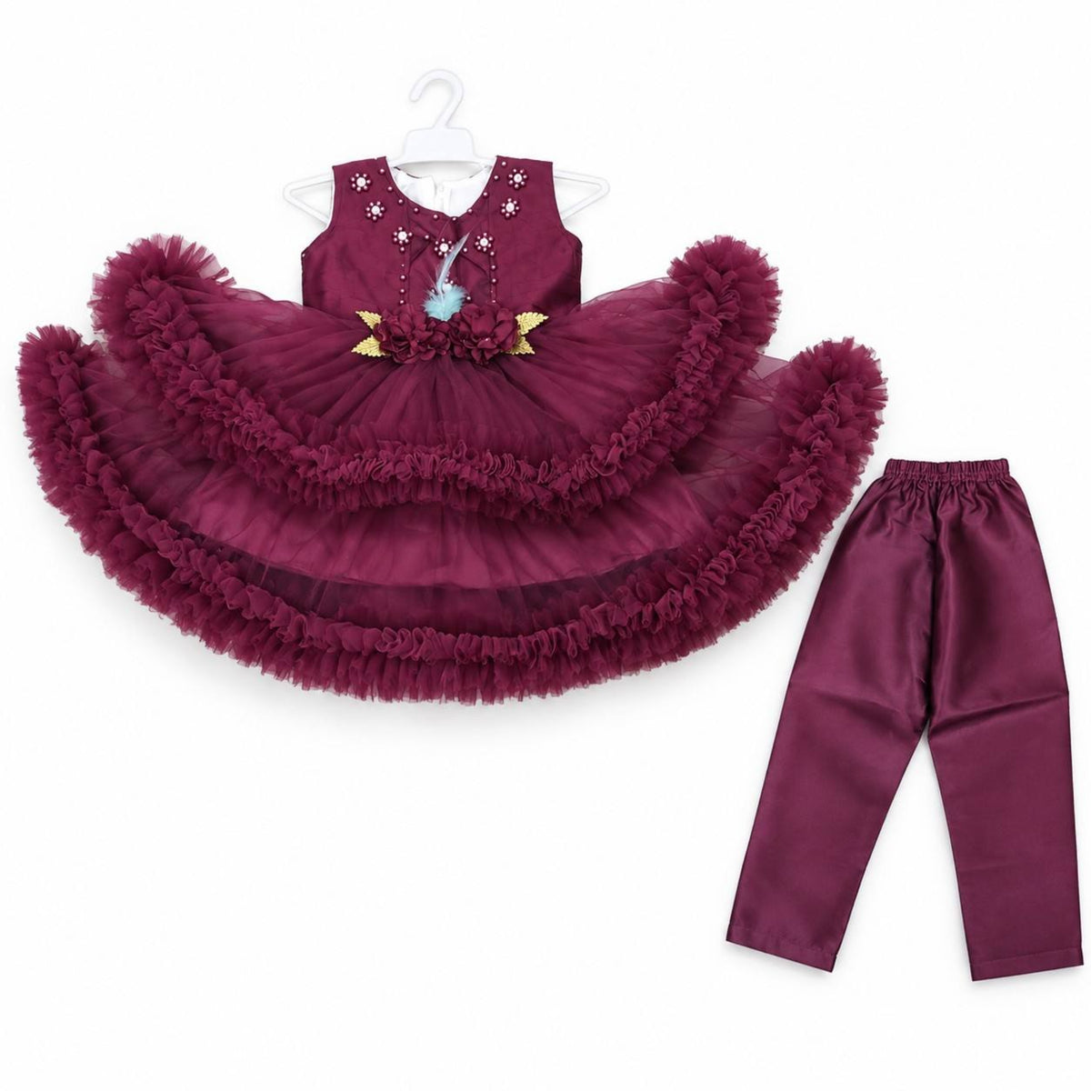 Princess Fairy Frock Front Flower Motive Maroon