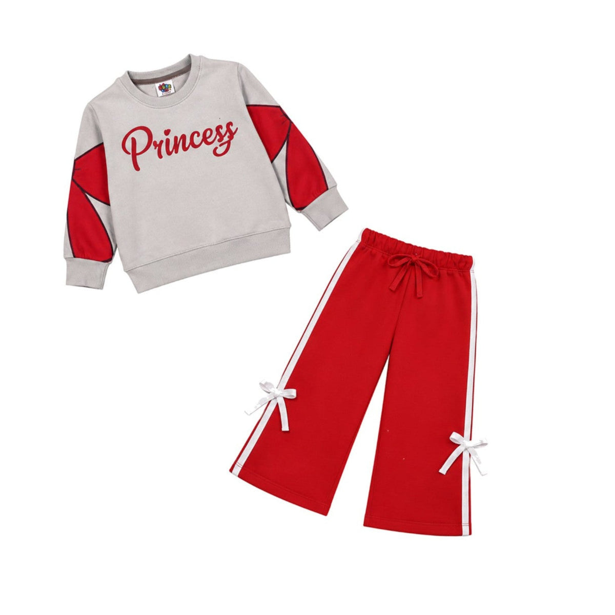 Princess Print Whit Bow Fleece Tracksuit - Skin & Red