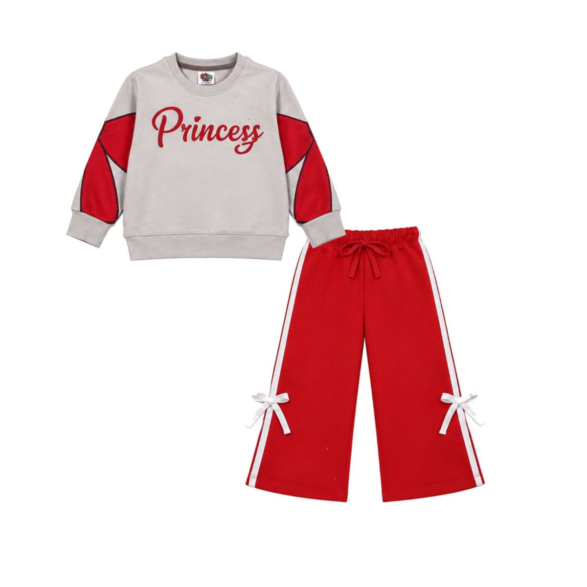 Princess Print Whit Bow Fleece Tracksuit - Skin & Red
