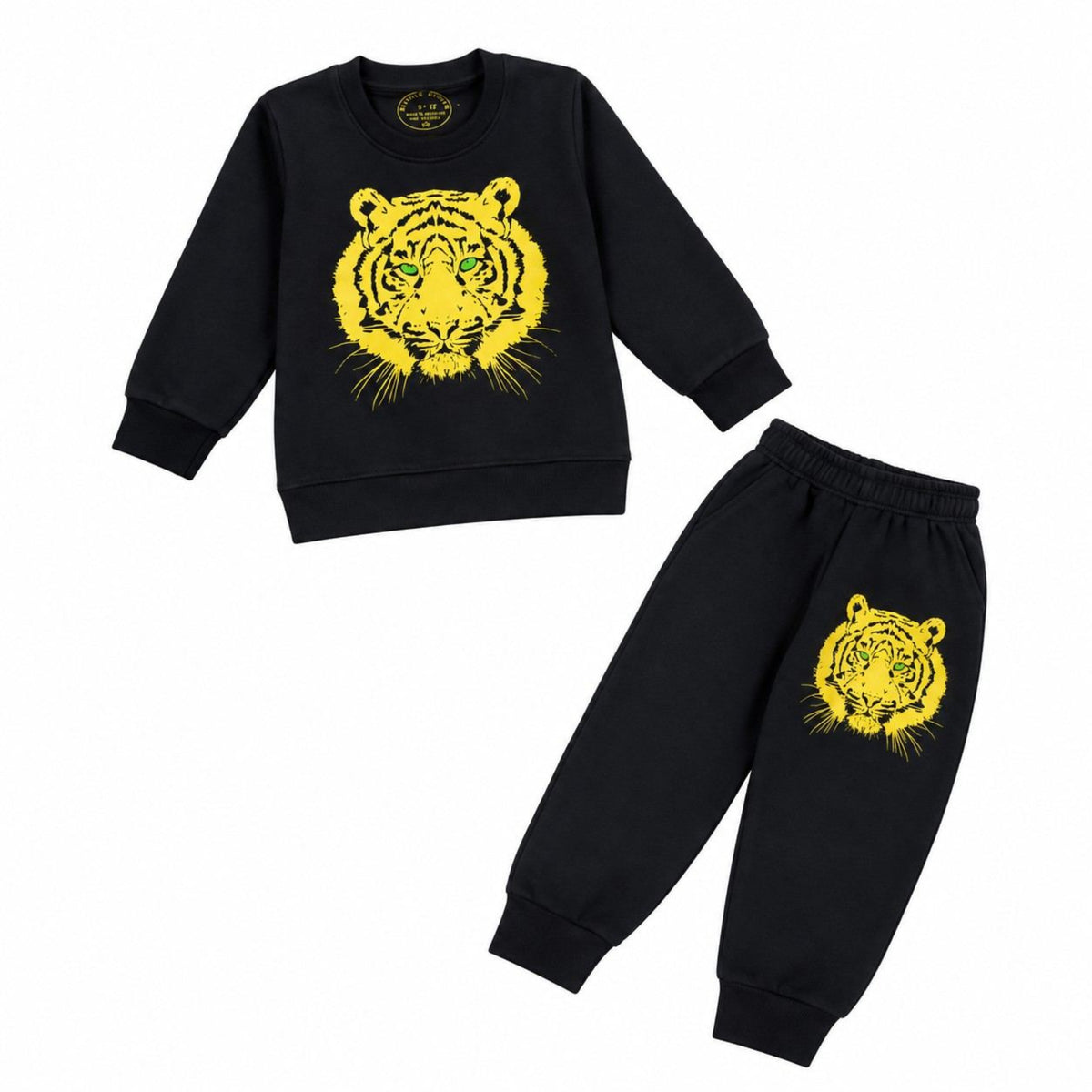 Print Golden Tiger Fleece Tracksuit - Black