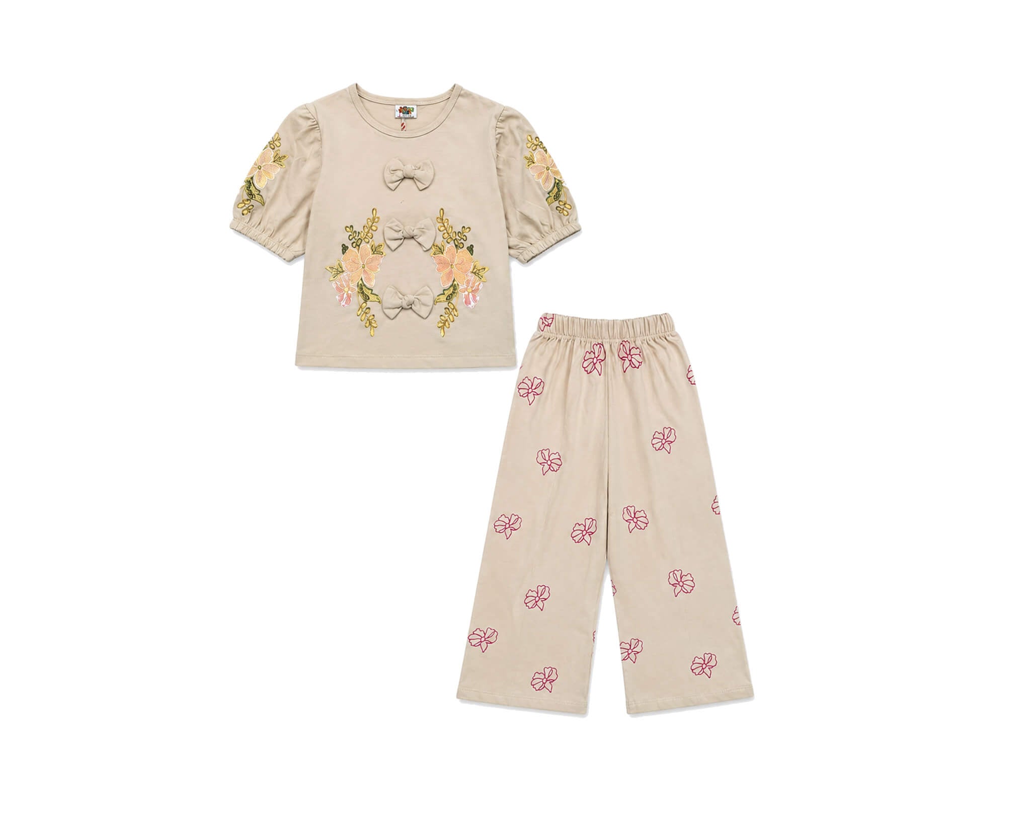 PrintedPuffSleeveWithCuteBowShirt_FlapperTrouser-Skin