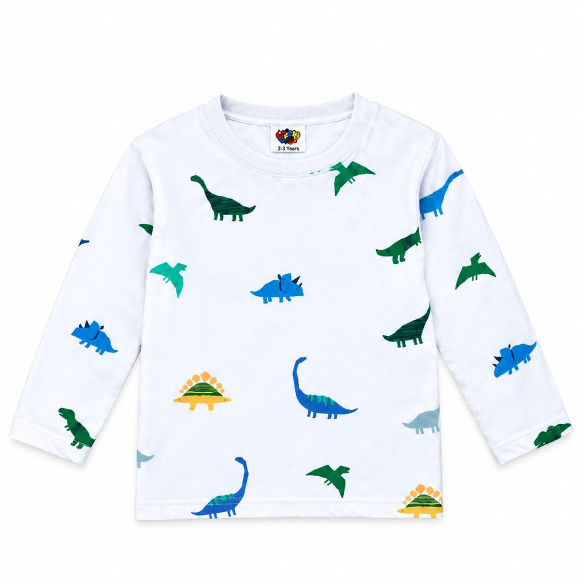 Printed Dinosaur Full-Sleeve Cotton Night Shirt - White 