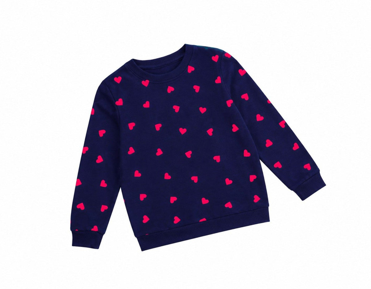 Printed Hearts Fleece Sweatshirt - Navy Blue