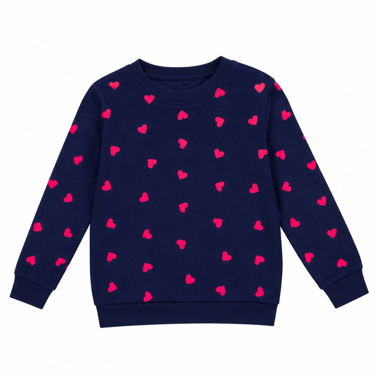 Printed Hearts Fleece Sweatshirt - Navy Blue
