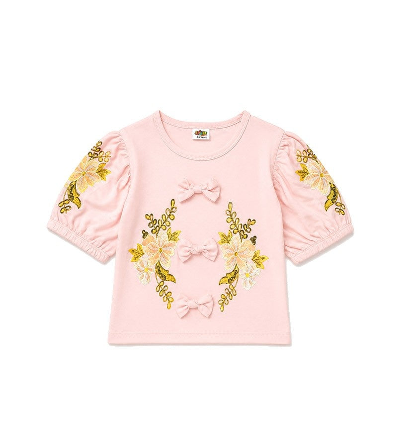 PuffSleevePrintedWithCuteBowShirt-Pink