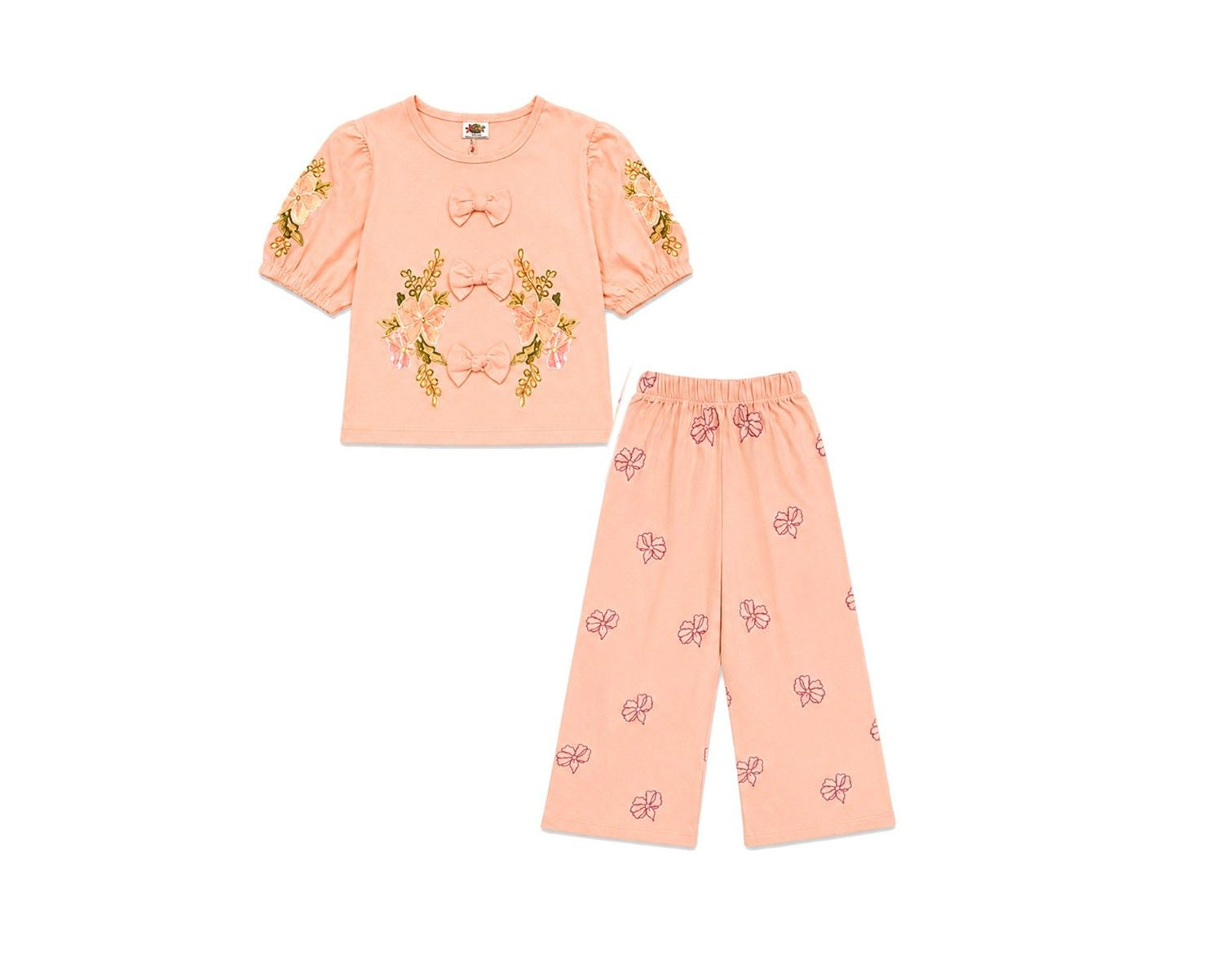 Puff Sleeve With Cute Bow Shirt & Flapper Trouser - Peach